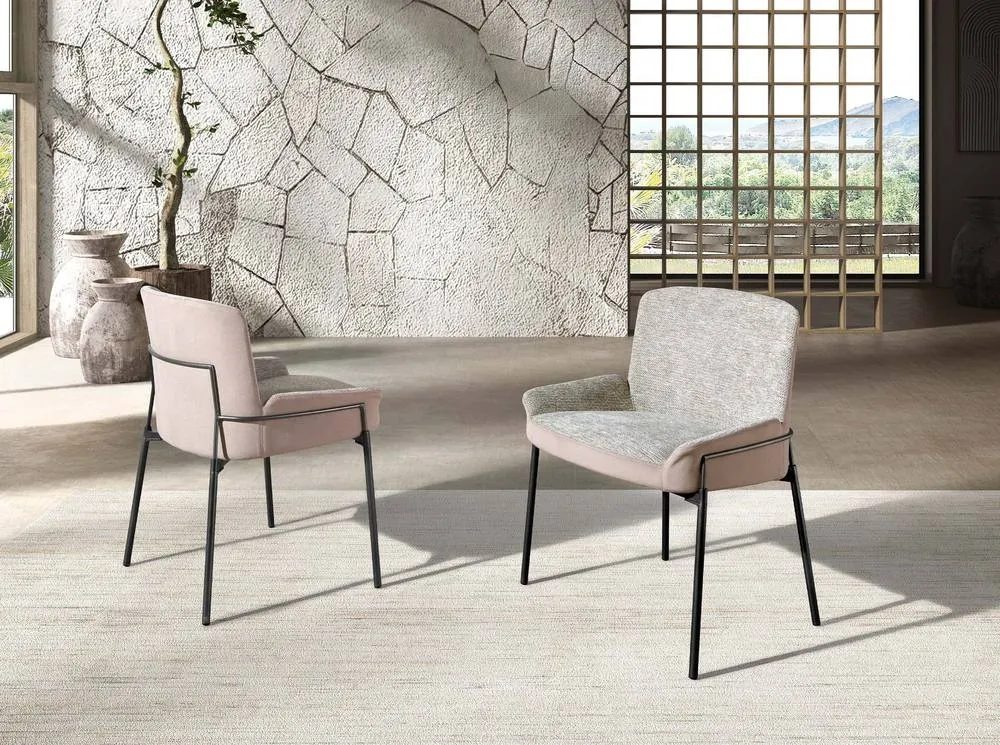 Angel Cerda Grey Fabric & Brown Velvet Dining Chair Darkened 3
