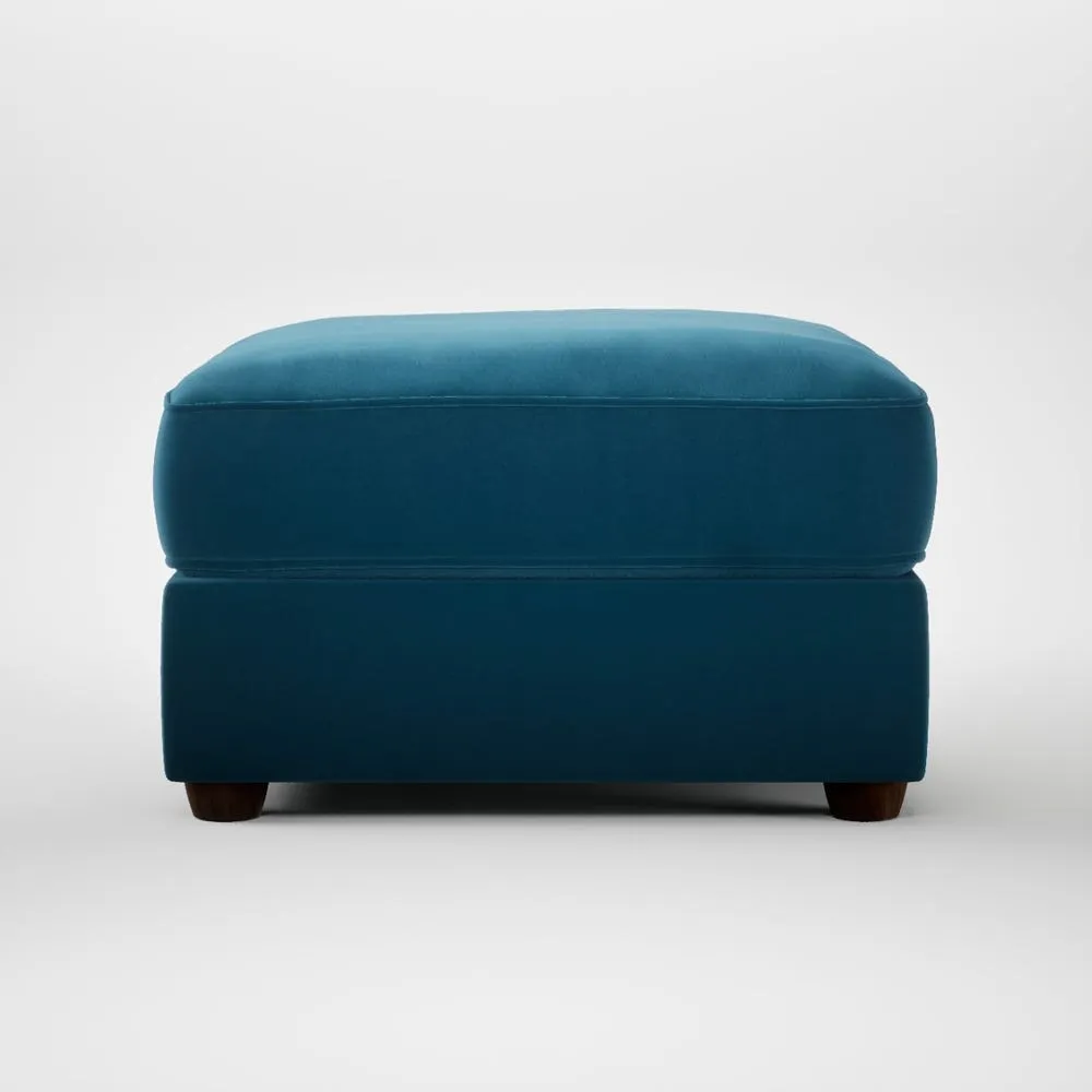 Heal's Tailor Rectangular Footstool Smart Velvet Ocean Blue Walnut Stained Feet 1