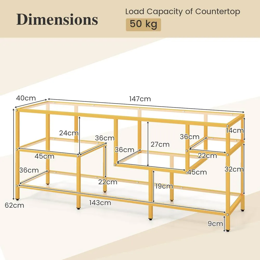 Costway TV Stand for TVs up to 65" 147cm TV Console Table in Gold 2