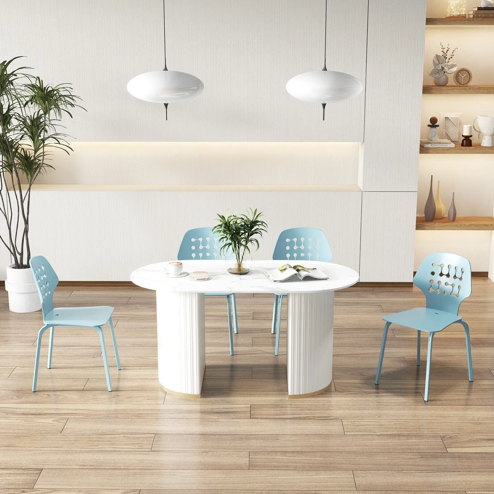 Costway Set of 4 Dining Chair Metal Kitchen Bar Chair Stool Armless Accent Side Chair in Blue 4