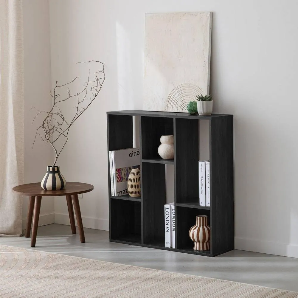 sweeek 3-shelf Bookcase With 6 Compartments in Black