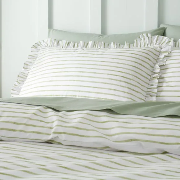 Laylah Frilled Stripe Standard 100% Cotton Pillowcase Pair