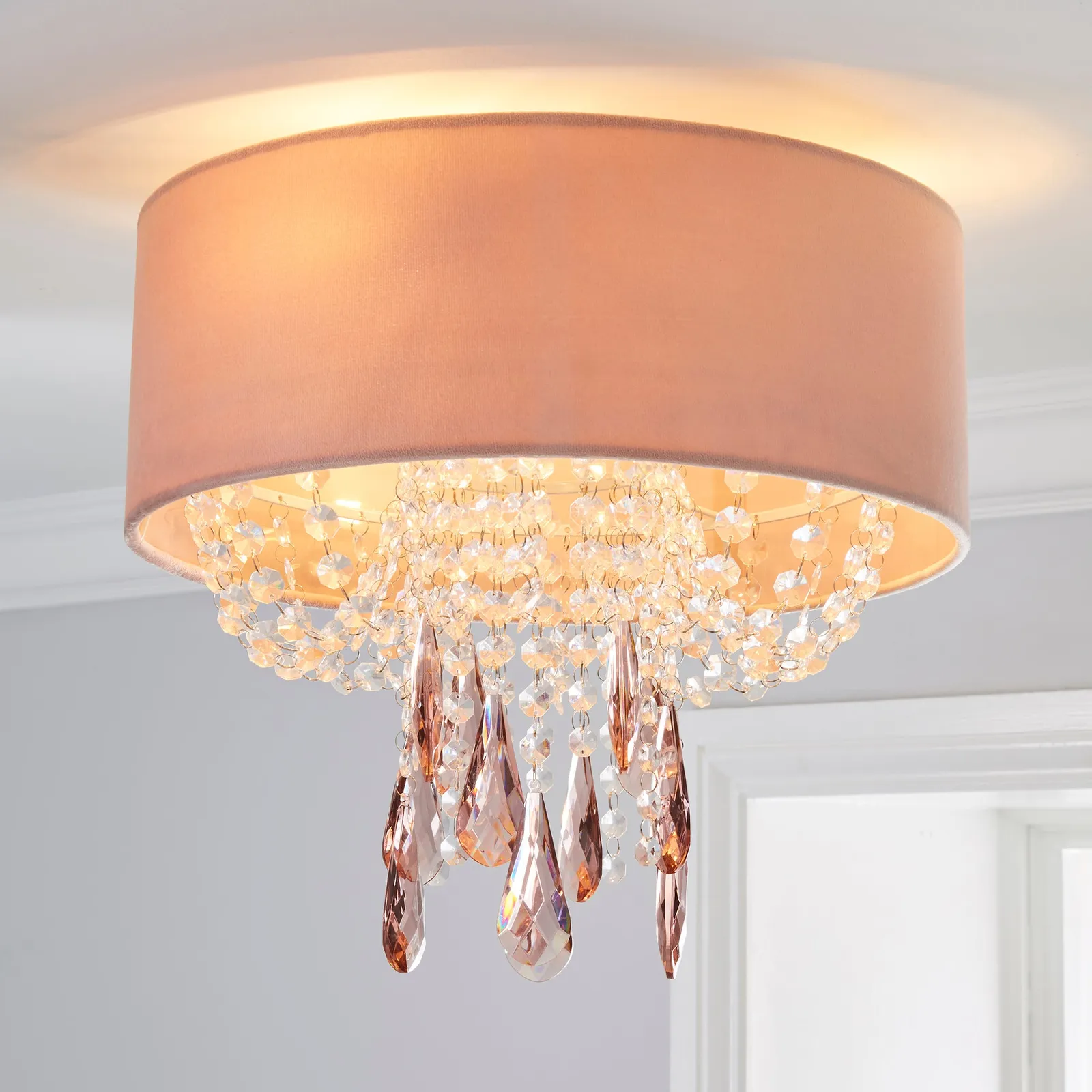Halle 1 Light Blush Pink Shade Flush Ceiling Fitting Blush