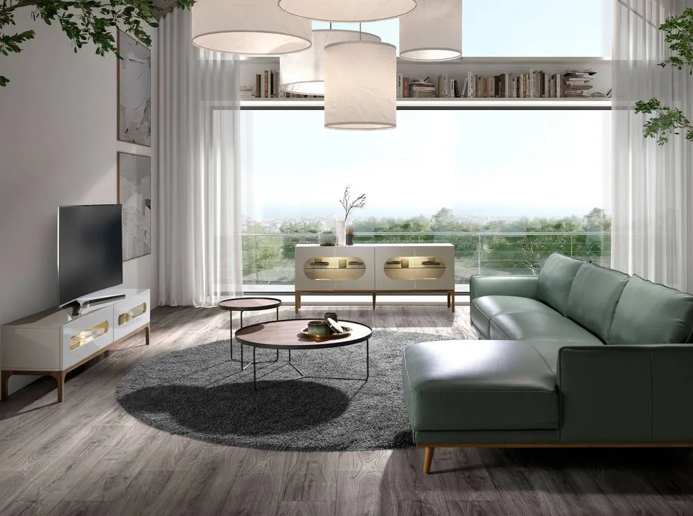 Angel Cerda TV Stand - Grey MDF with Walnut Legs & Interior LED 4