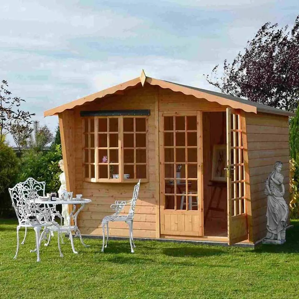 Shires Sandringham 10 x 6 Feet Double Door with Fixed Window Summerhouse in Light Brown