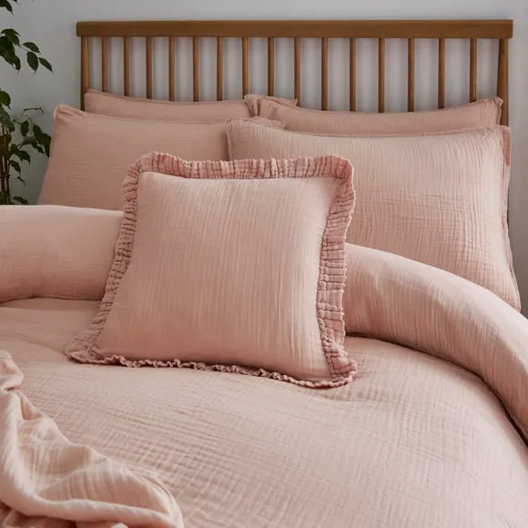 Cotton Muslin Frilled Cushion Cover