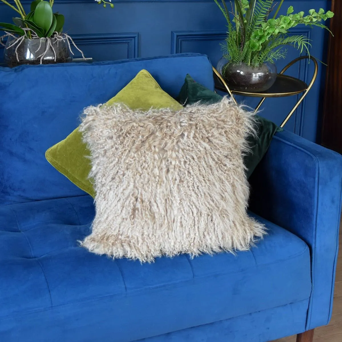 Madison & Mayfair Luxurious Natural Fleece & Suede Square Cushion in Light Brown
