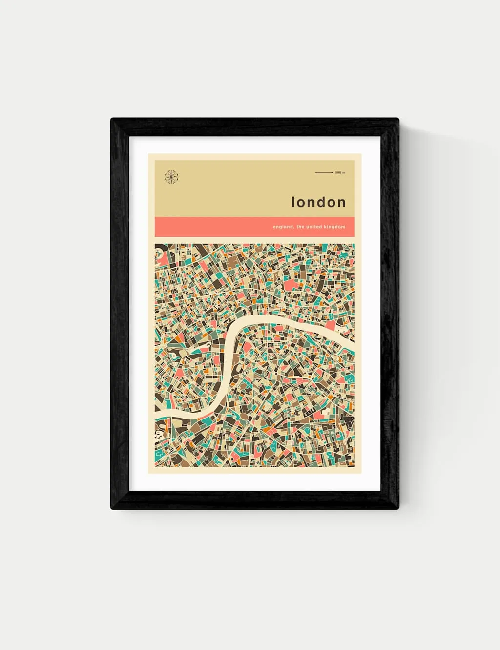 East End Prints London Streetguide Framed Art Print Black