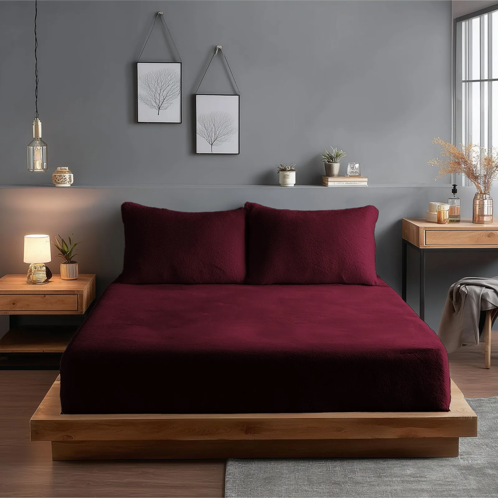 Snug City Teddy Fitted Sheet 30cm Extra Deep Soft Cuddly Soft Touch Bedding in Plum