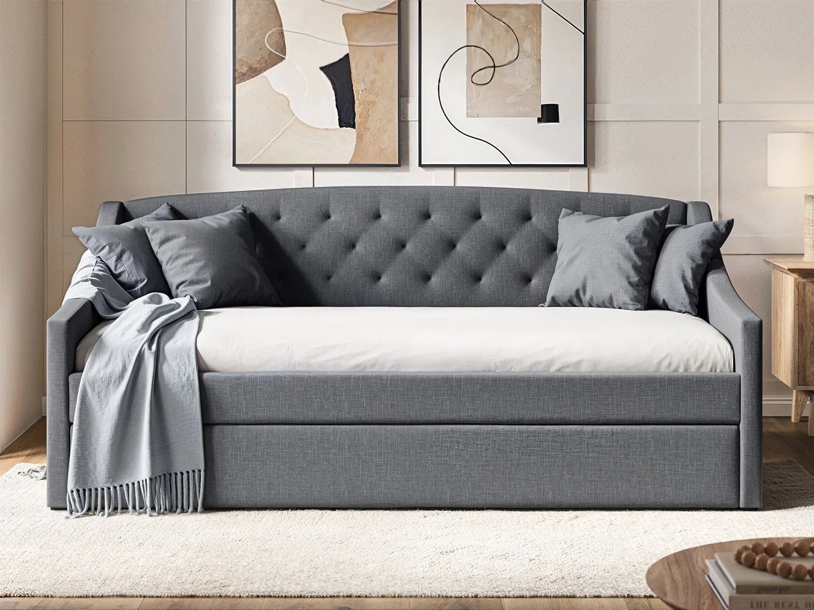 Flair Aurora Fabric Daybed with Trundle in Grey