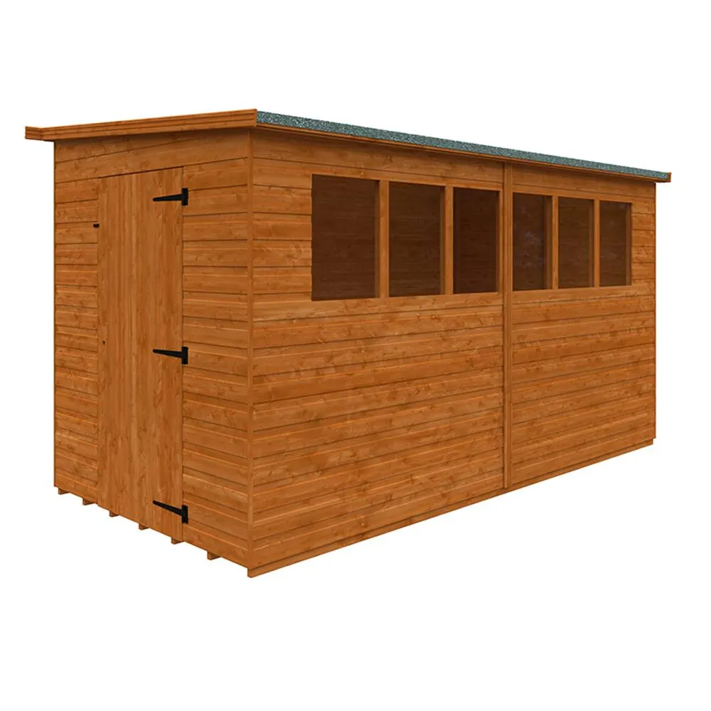 Buttercup Farm 12 x 6 Feet Lean-To Pent 12mm Shed - Solid Wood/Softwood/Pine in Burnt Orange