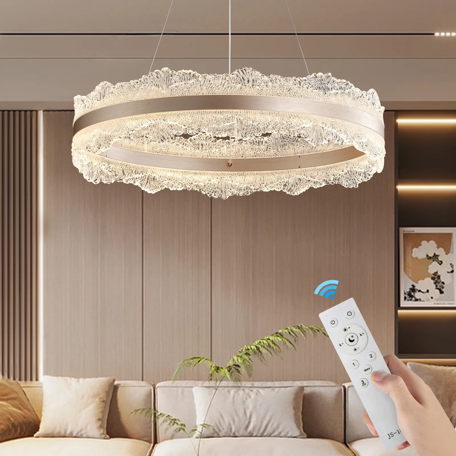 600mm Modern Acrylic Crystal Chandelier  in Glod with Three Color Temperatures |Remote Control | Adjustable Height
