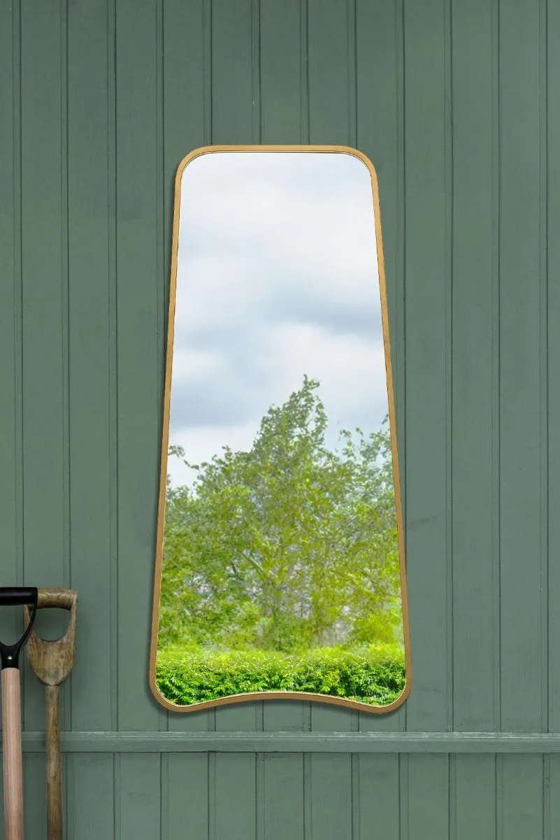 MirrorOutlet Gold Metal Trapezoid Shape Framed Garden Wall Mirror (122CM X 58CM)