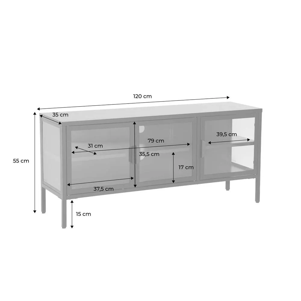 sweeek Industrial metal & tempered glass TV stand with 3 doors 120cm in Green 5