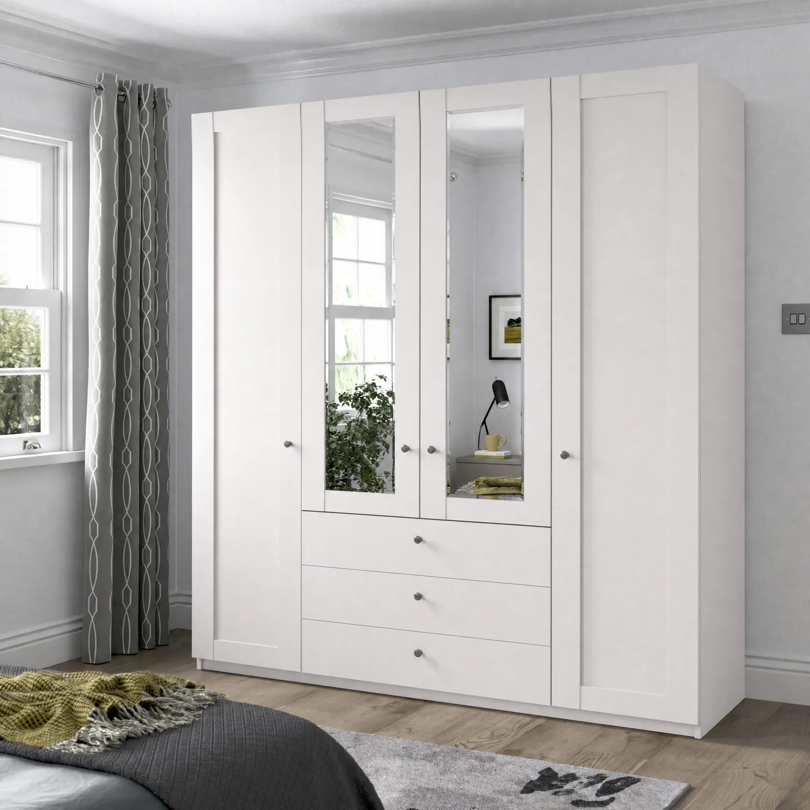 Varese 4 Door 3 Drawer Hinged Wardrobe 200Cm, White | Barker & Stonehouse 2