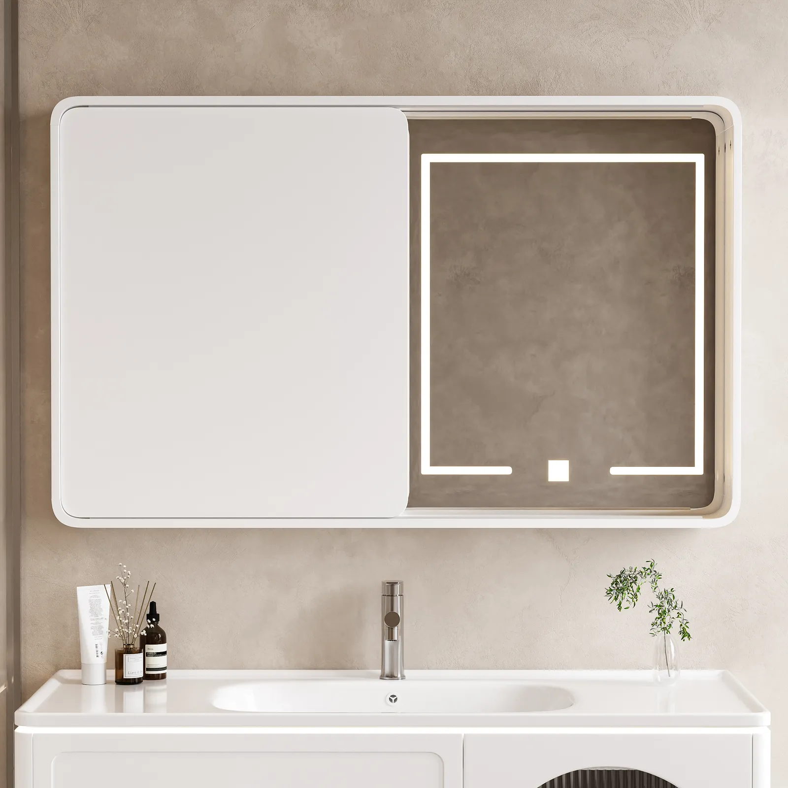 LED Medicine Cabinet Wall-mounted Bathroom Mirror Matte White 1200mm