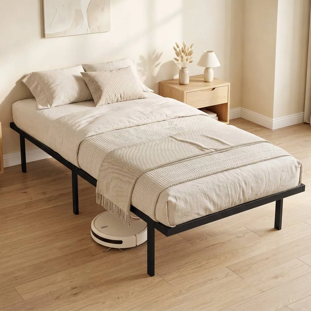 HOMCOM 3ft Single Bed Frame with Underbed Storage, No Box Spring Needed in Black
