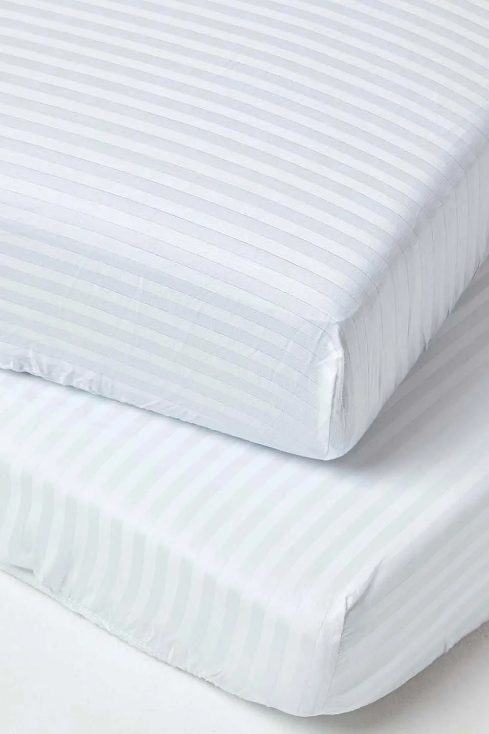 Homescapes Cotton Stripe Fitted Cot Sheets 330 Thread Count, 2 Pack in White