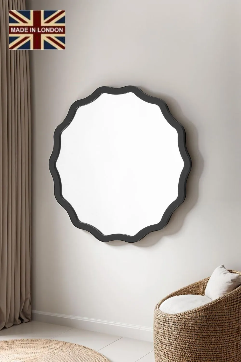 Yearn Mirrors Black Ripple Framed Circular Wall Mirror 90x90cm