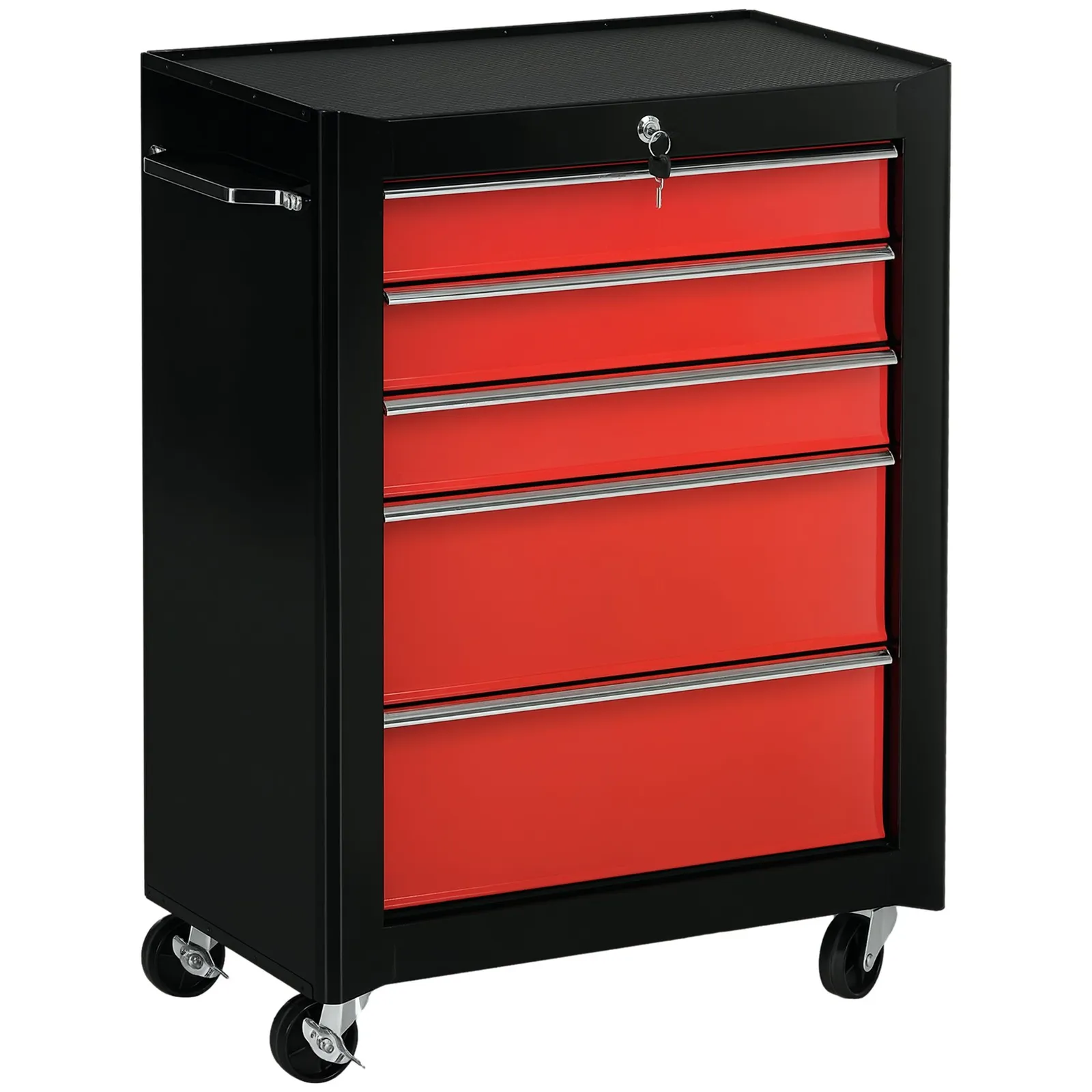 HOMCOM 5-Drawer Lockable Steel Tool Storage Cabinet Wheels Handle 2 Keys in Red 2