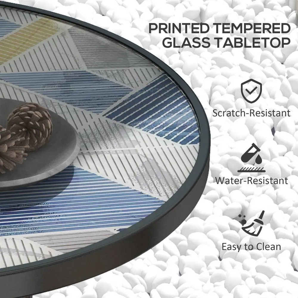 OUTSUNNY Garden Table with Glass Printed Design for Outdoor 4