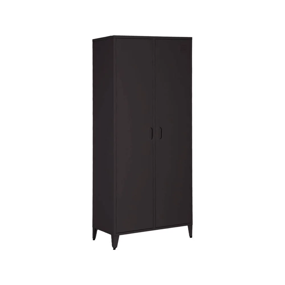 sweeek Industrial metal wardrobe for bedroom closet with 2 doors, 4 shelves in Black 2