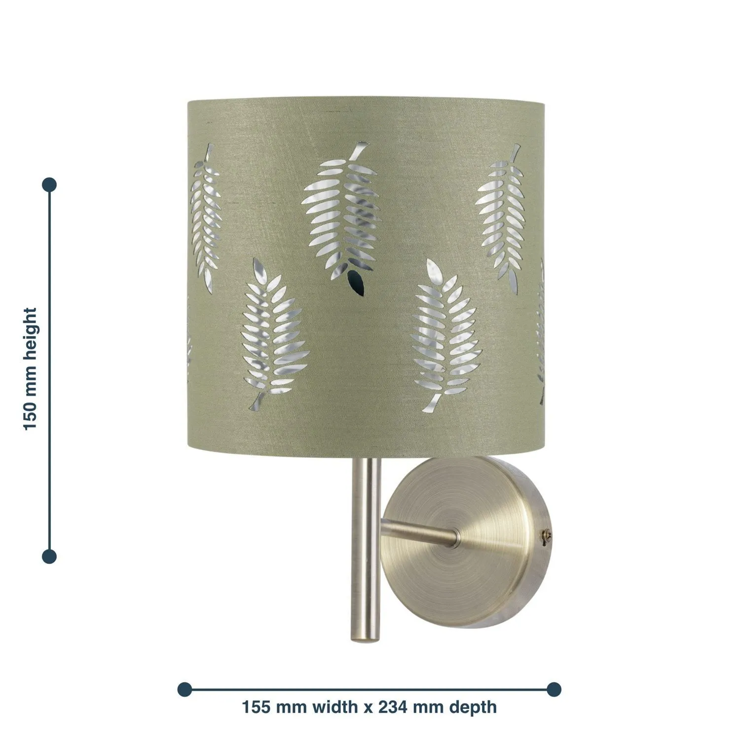 First Choice Lighting Brea - Antique Brass Wall Light with Sage Green Fern Shade in Gold 5