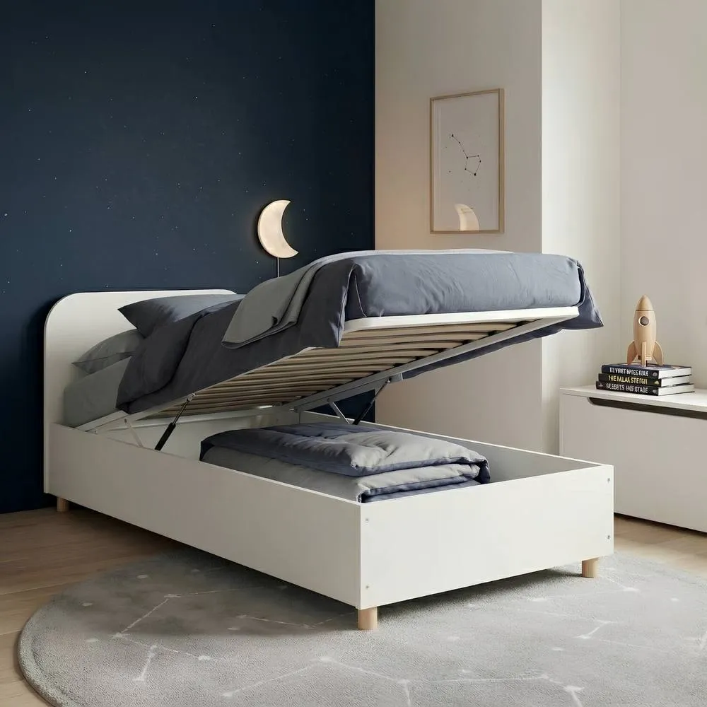 Nöa and Nani Agnes Single Gas Lift Ottoman Bed with Storage in White