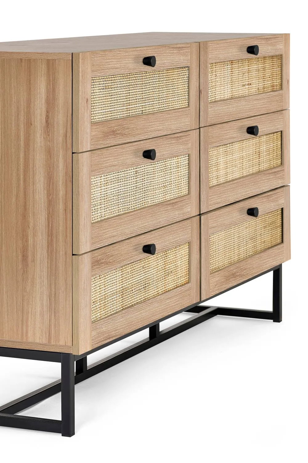 Julian Bowen Padstow Rattan 6 Drawer Wide Chest in Light Oak 6
