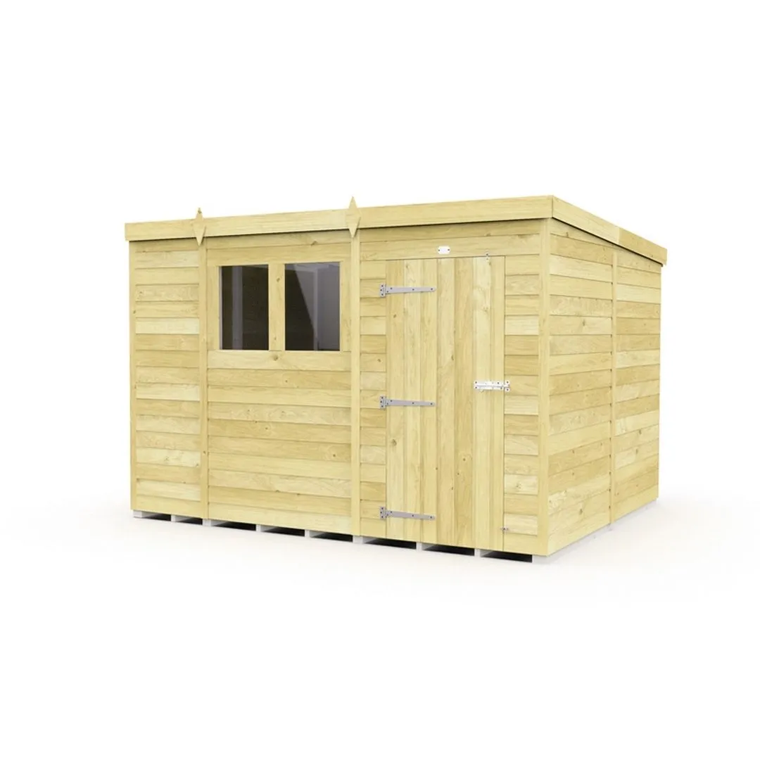 Buttercup Farm 10 x 8 Feet Pent Shed - Single Door W/ Windows - L231 x W302 x H201 cm in Brown