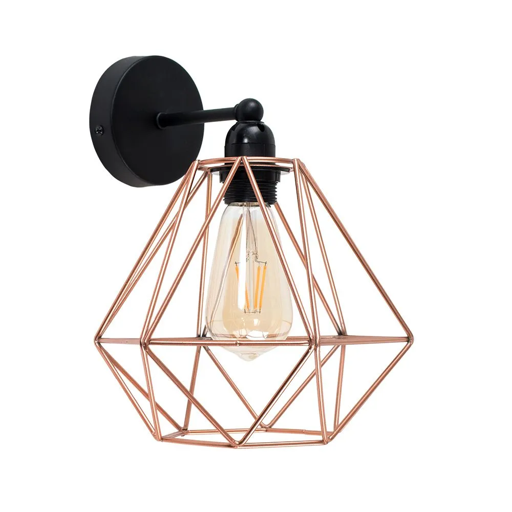 ValueLights Diablo Industrial Black & Copper Indoor Wall Light Fitting 2