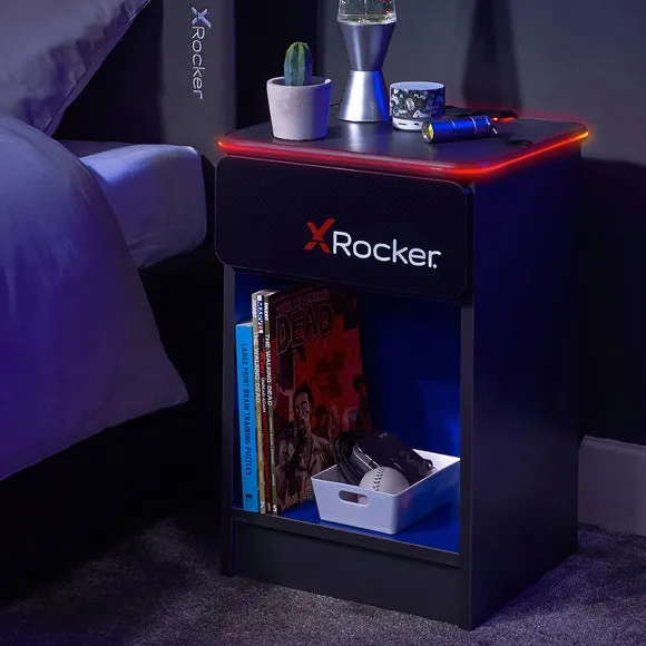 X Rocker Carbon Tek Bedside Table with Wireless Charging and Neo Fibre LED 1