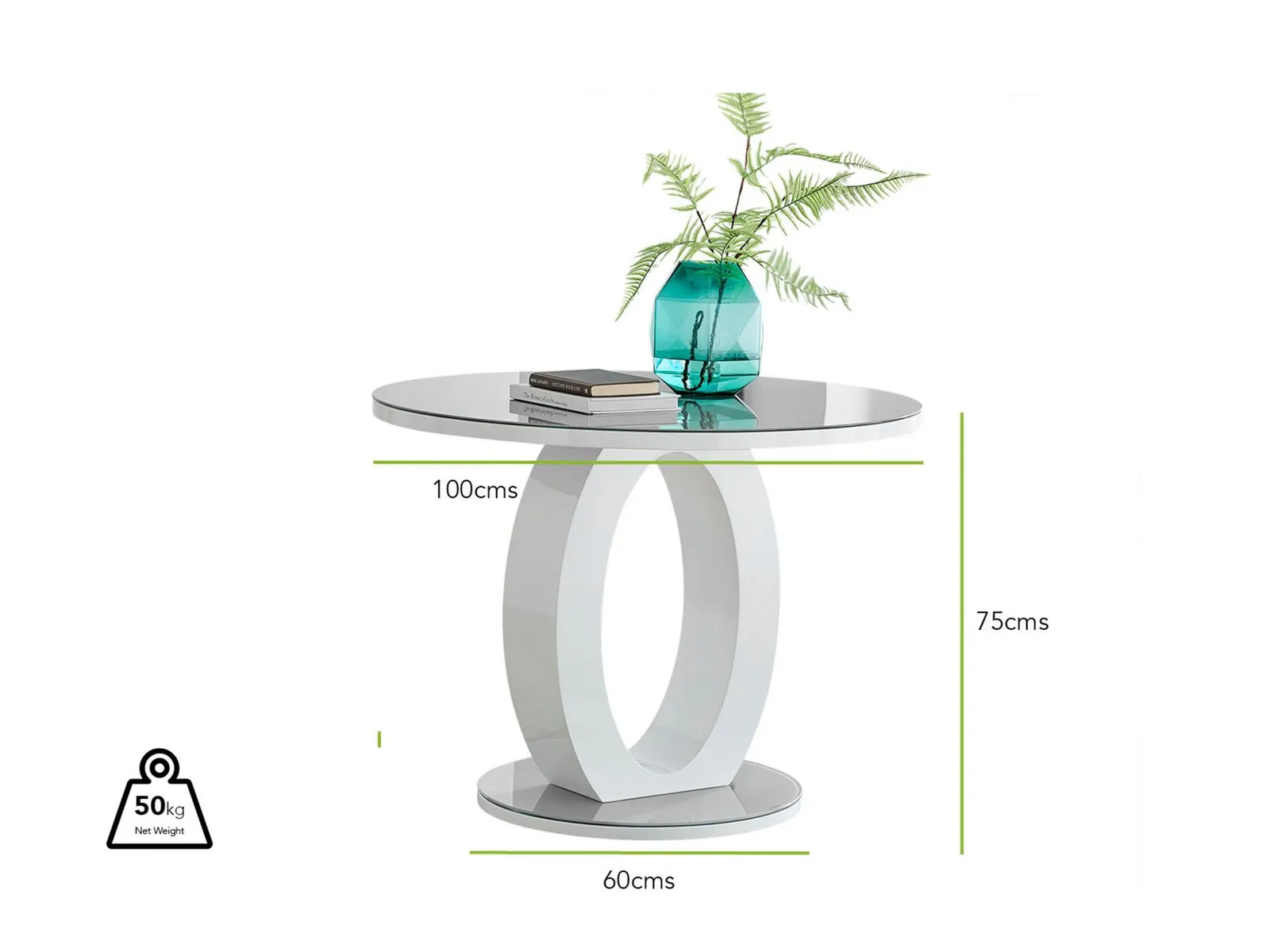 FurnitureboxUK Giovani Round 4 Seat 100cm White High Gloss Halo Base Grey Glass Top Dining Table 4 Soft Faux Leather Silver Leg Milan Chairs in Beige 6