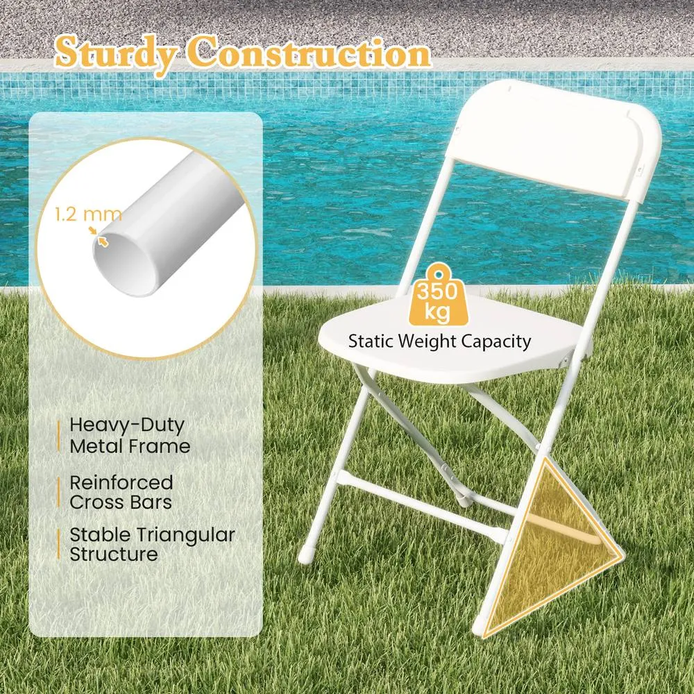 Costway 4Pack Metal Folding Chairs Portable Patio Chairs w/ Plastic Seat & Back in White 6
