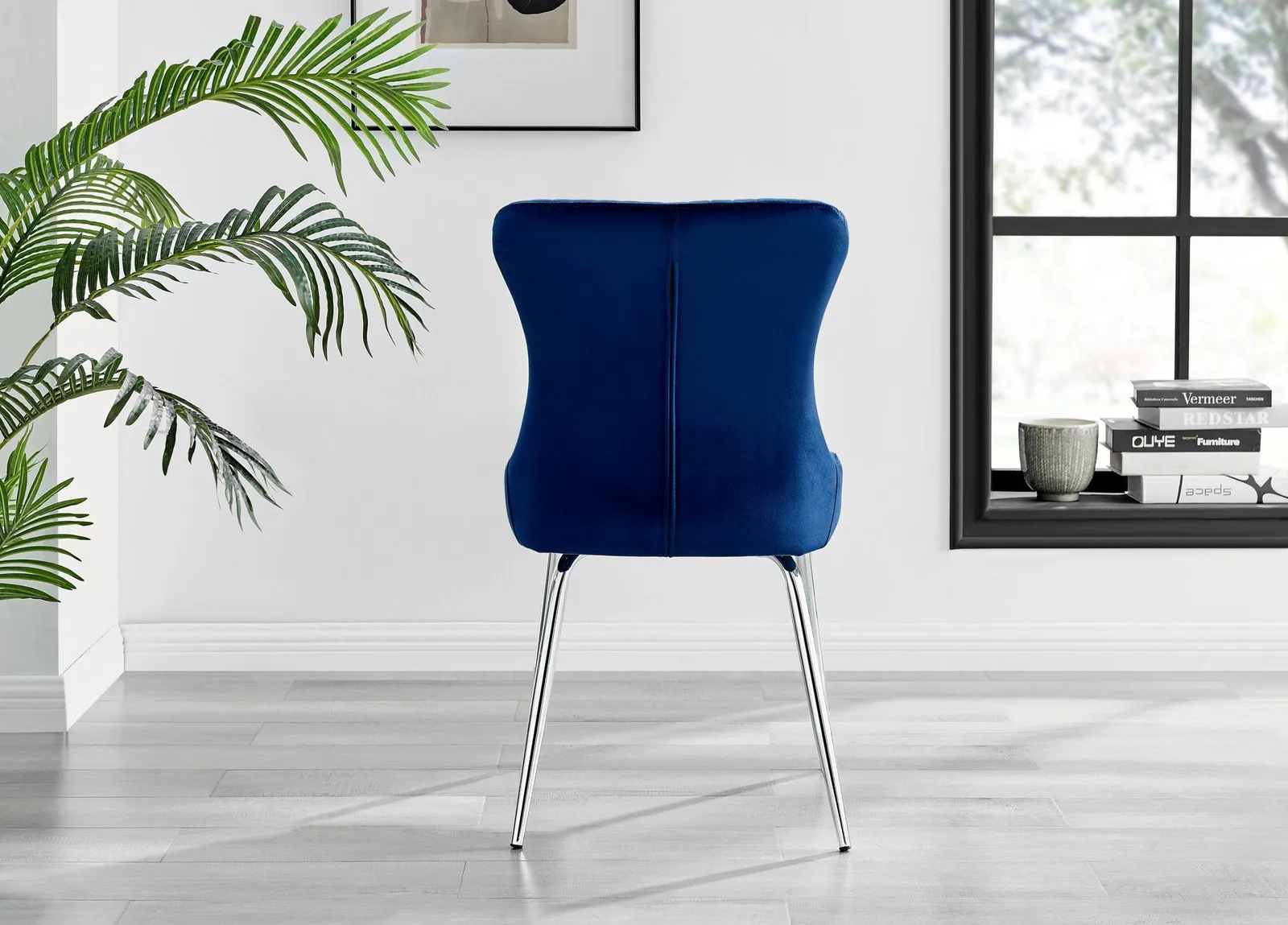 FurnitureboxUK Set of 2 Nora Deep Padded Luxurious Dining Chairs Upholstered In Soft Velvet With Chrome Legs in Blue 6