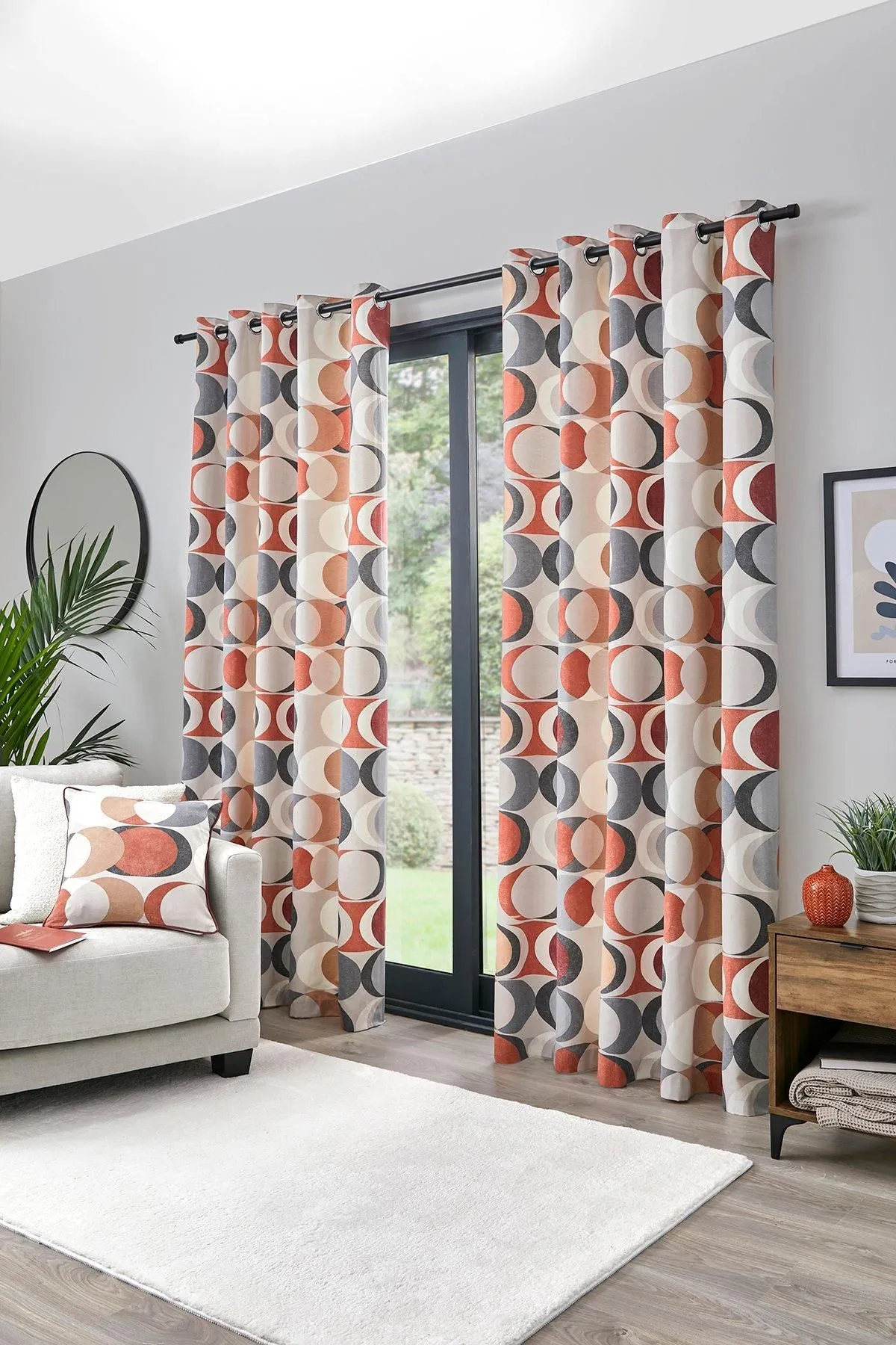 Fusion 'Sander' 100% Cotton Light Filtering Pair of Eyelet Curtains in Dark Red