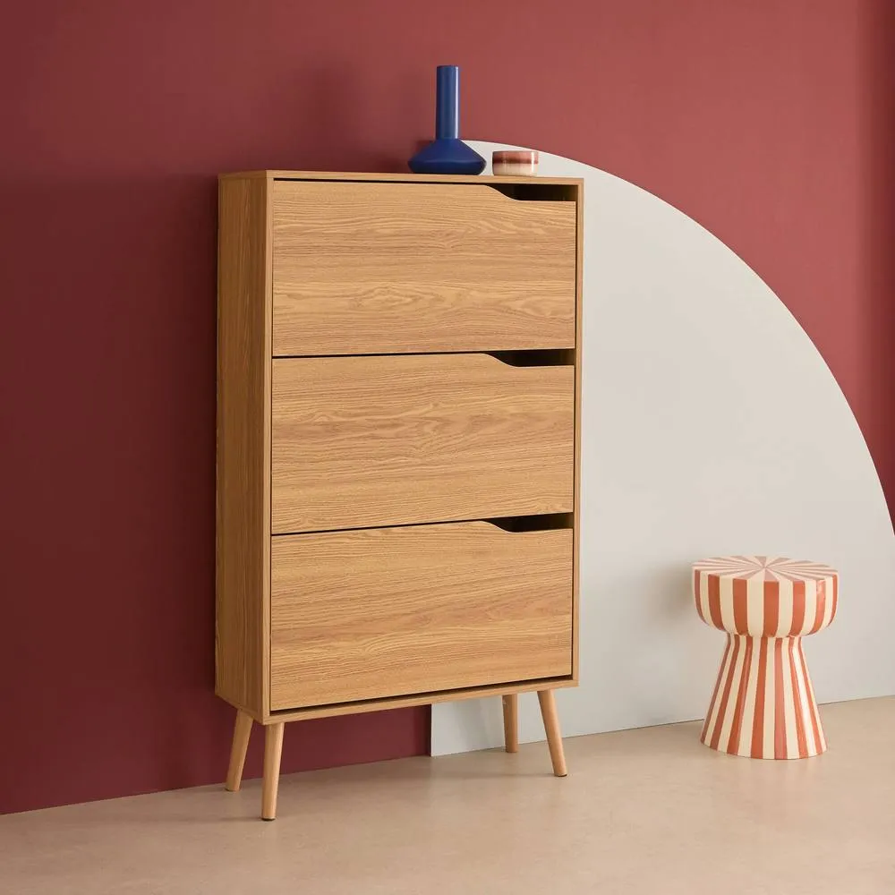 sweeek 3-door shoe cabinet with walnut wood effect in Beige 4