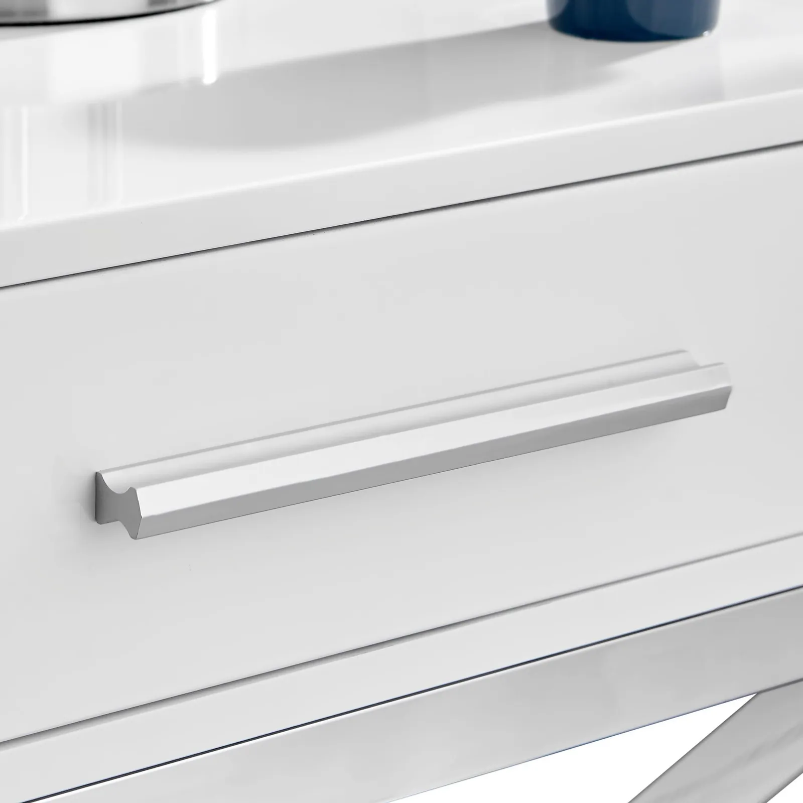 FurnitureboxUK Oxford White High Gloss Contemporary Bedside Table With Single Drawer & Silver Chrome Legs 4