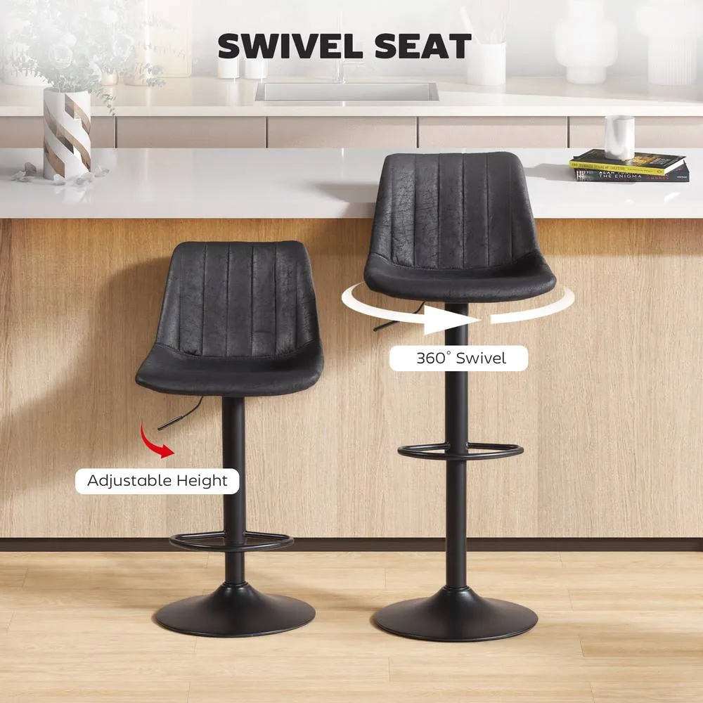 HOMCOM Bar Stools Set of 2 Adjustable Swivel Bar Chairs with Backrest Black 4