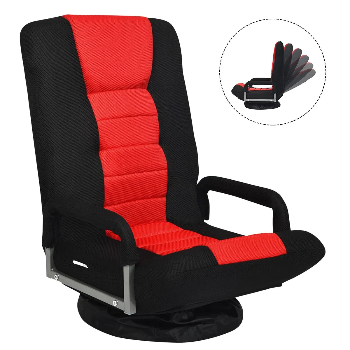Costway Folding Floor Gaming Chair Adjustable 6-Position Floor Lazy Chair in Red