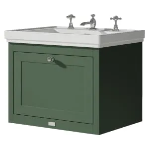 Bayswater Hartleigh Hunter Green Traditional Wall Hung Vanity Unit & 3 Tap Hole Traditional Recessed Basin - 600mm 2