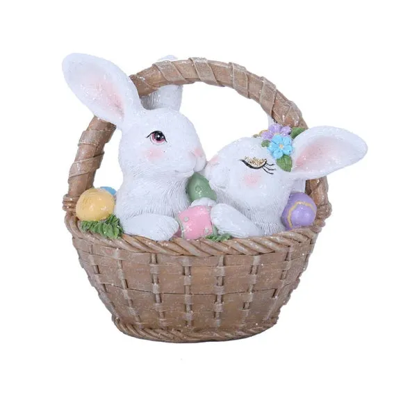 Eggstraordinary Gift Co. Bunnies in a Basket Ornament 4