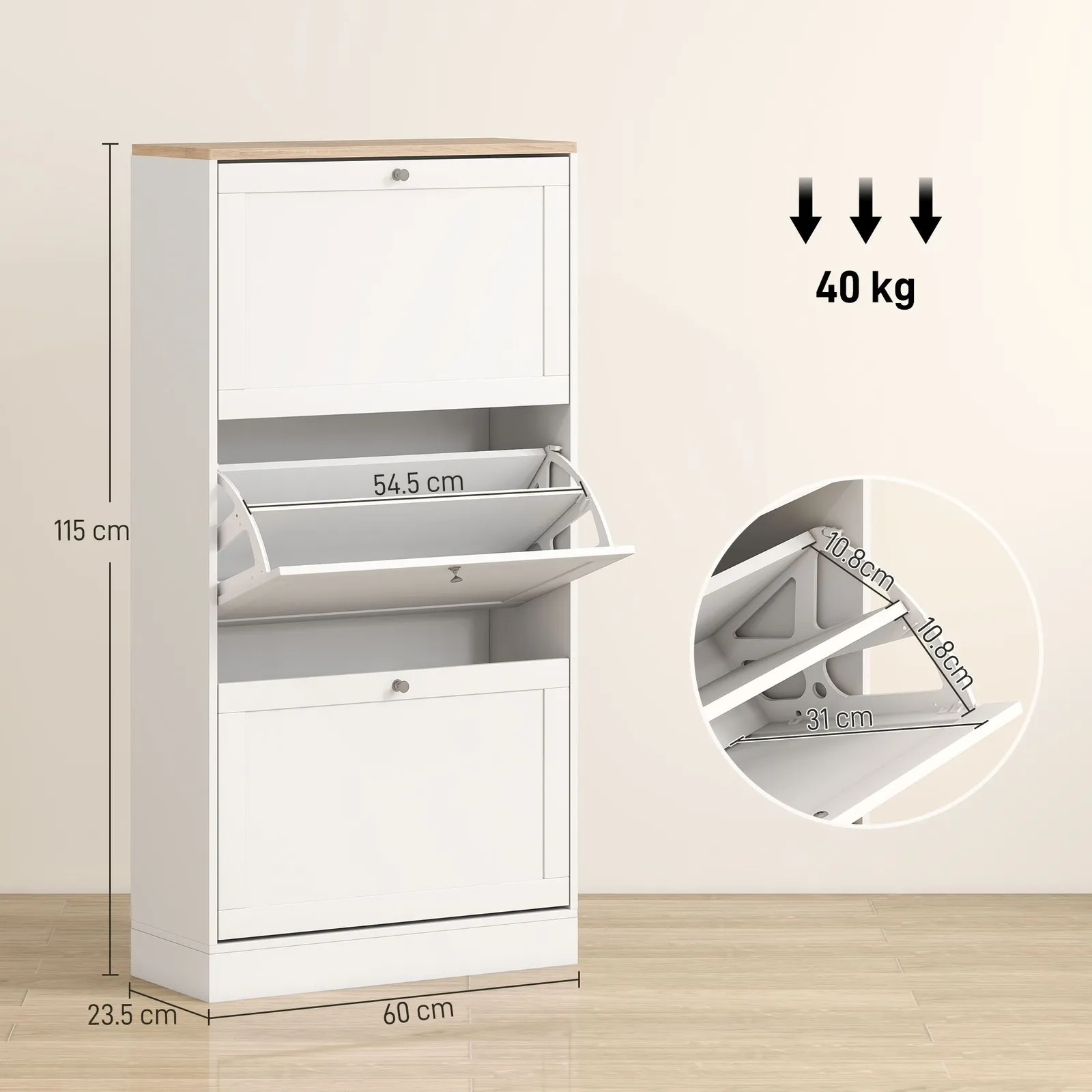 HOMCOM Narrow Shoe Cabinet w/ 3 Flip Drawers for 12-18 Pairs of Shoes White 3