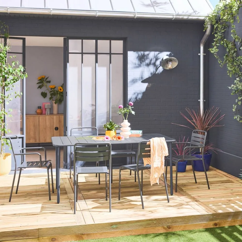 sweeek 6-seater Metal Garden Table With 2 Armchairs & 4 Chairs in Dark Grey