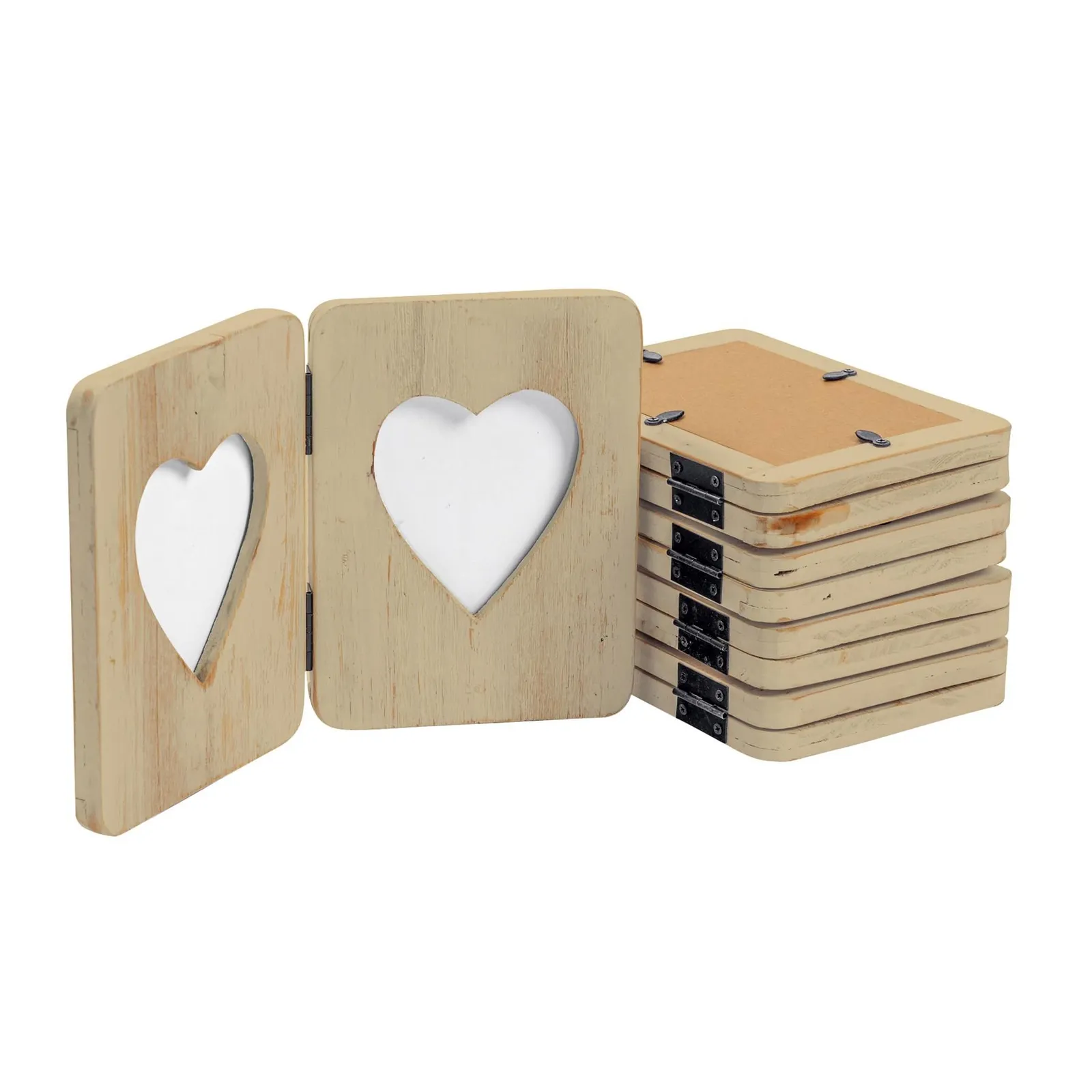Nicola Spring Rustic Hearts Folding 2 Photo Frames - 4 x 6" - Pack of 5 in Natural