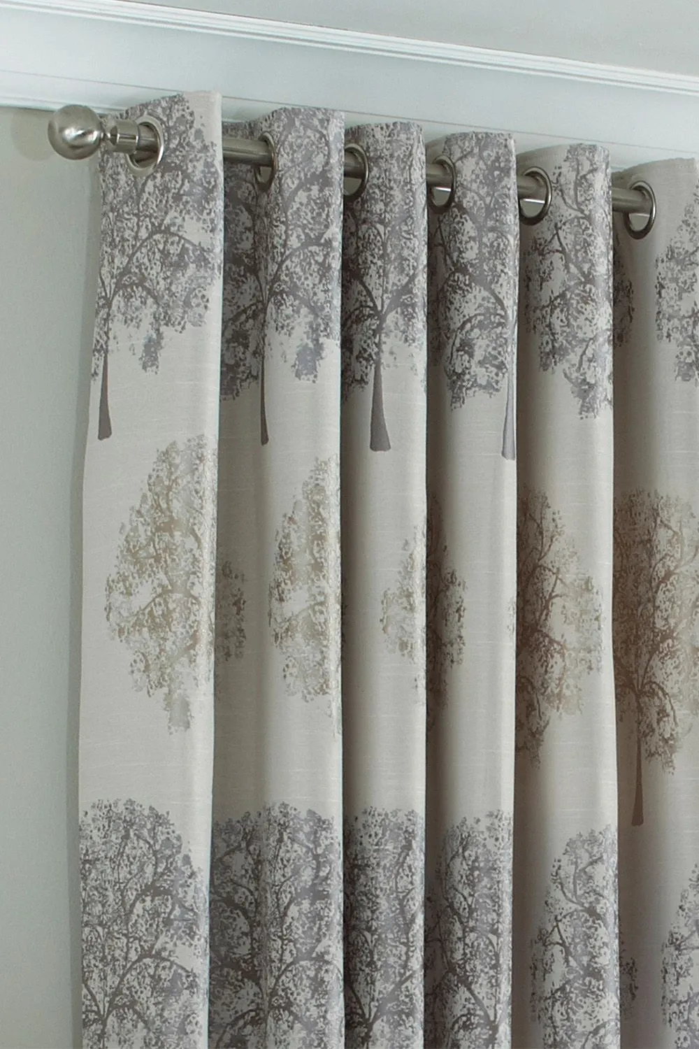 Paoletti Oakdale Tree Motif Eyelet Curtains in Silver 2