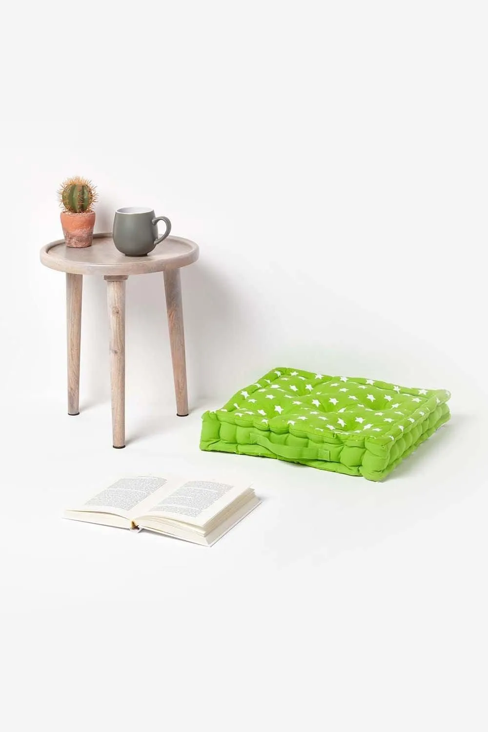 Homescapes Cotton Stars Floor Cushion in Green 2