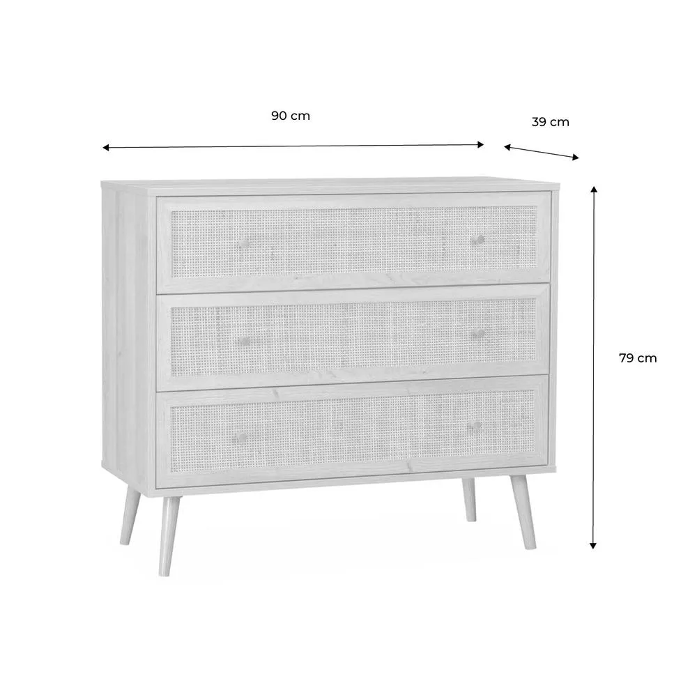 sweeek 3-drawer Chest With Wood & Cane Effect in White 5