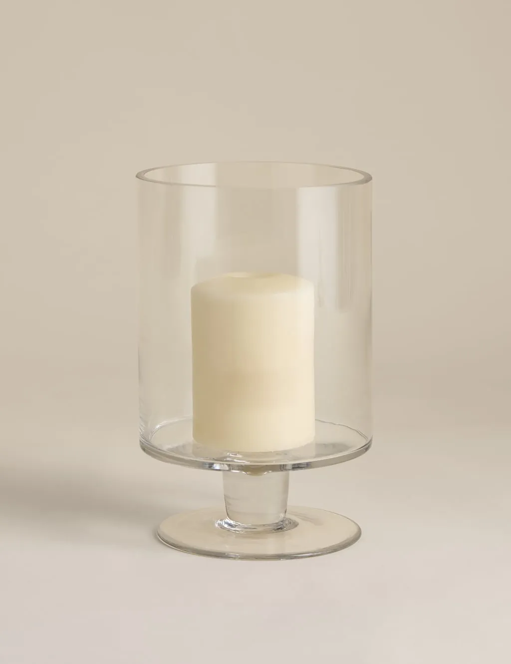 M&S Glass Footed Small Hurricane Candle Holder Clear