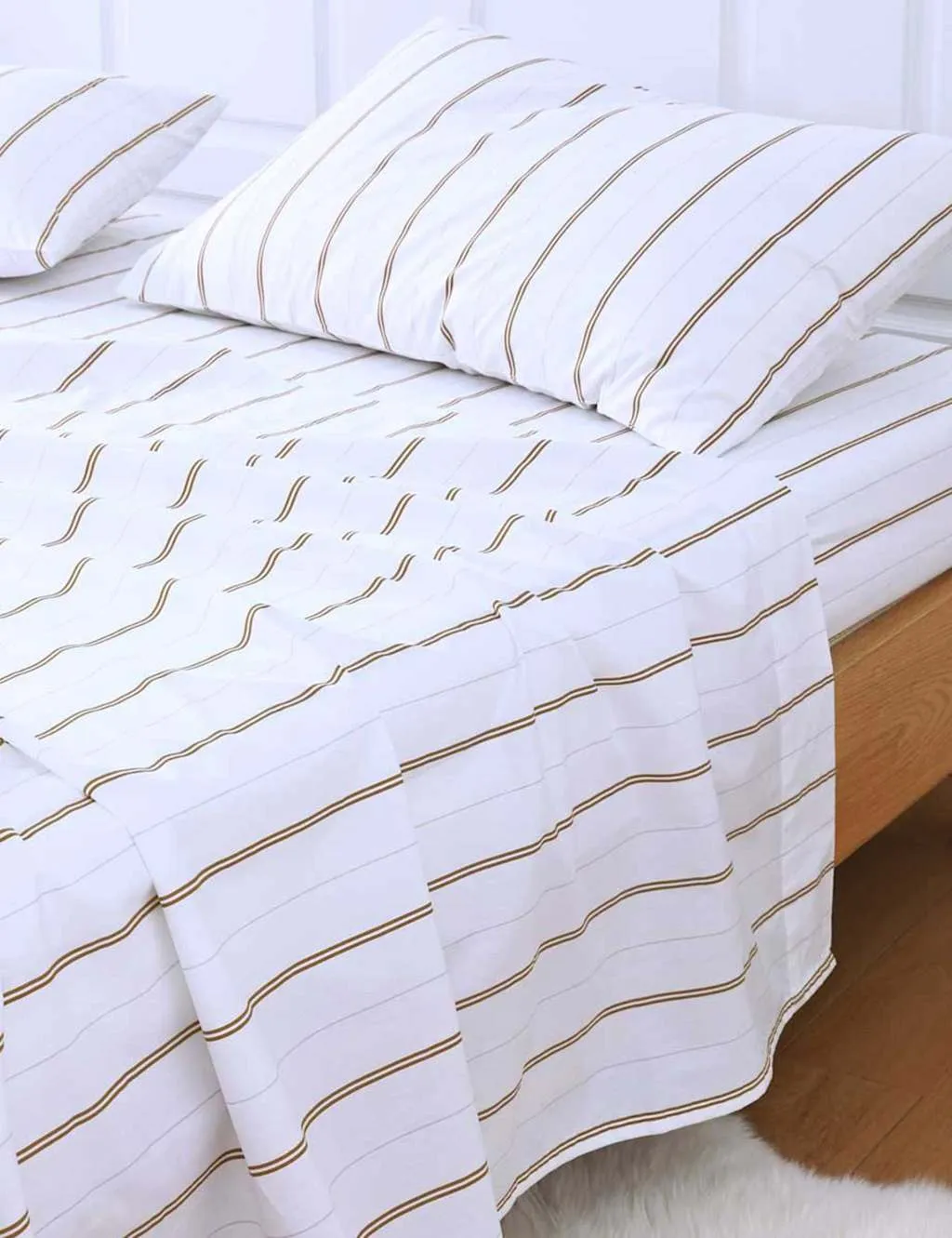 MM Linen Pure Cotton 200 Thread Count Fitted Sheet White Mix